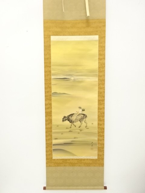 JAPANESE COLLECTIBLE / DAISHIN BRUSH / COW / CHILD / HANGING SCROLL SI